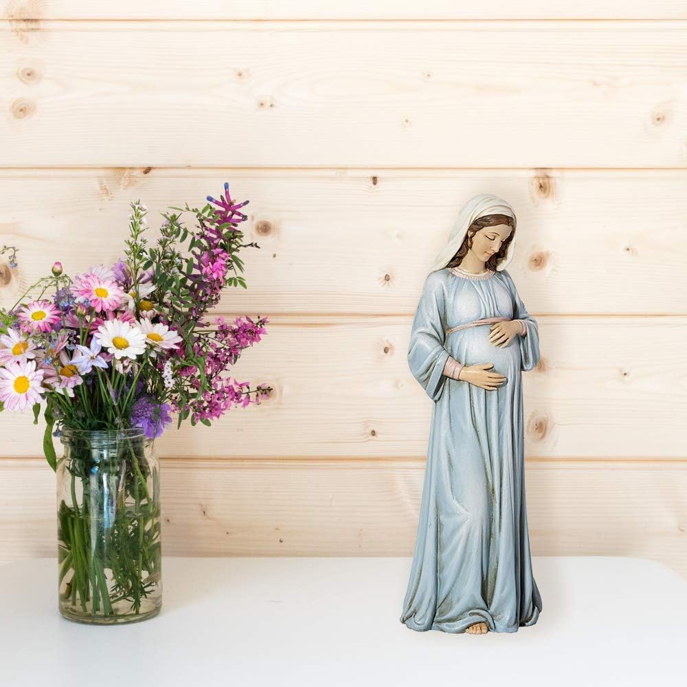 Inspirational Catholic Figurine - Mary Mother of God Sculpted Resin Statue 8 Inch