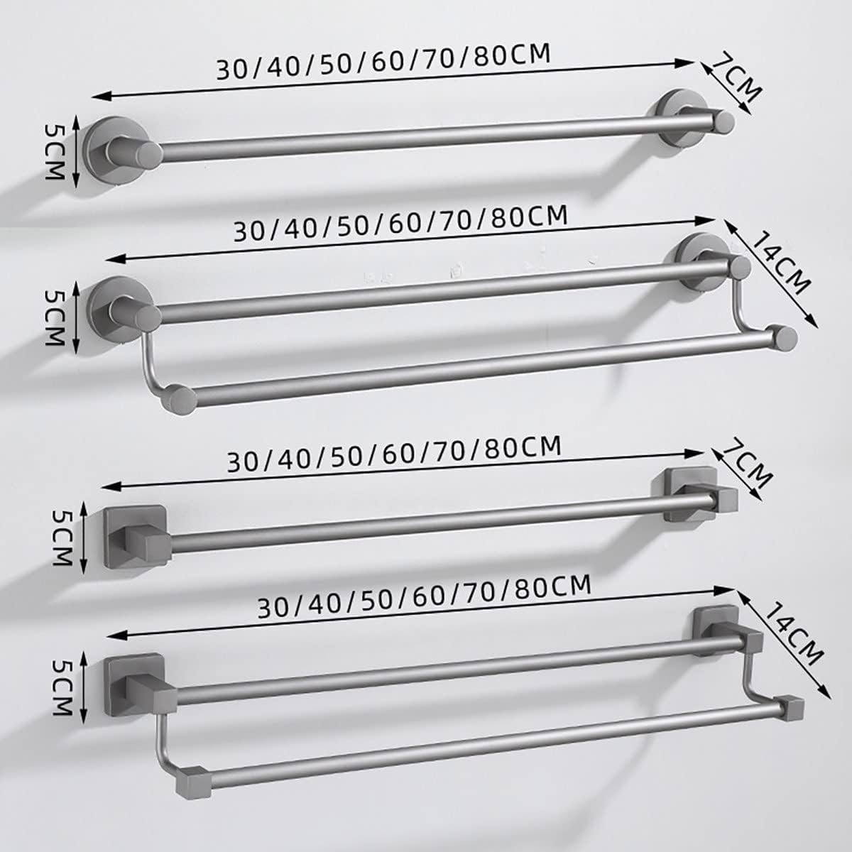BOCbco 30Cm Grey Towel Rail Wall Mounted