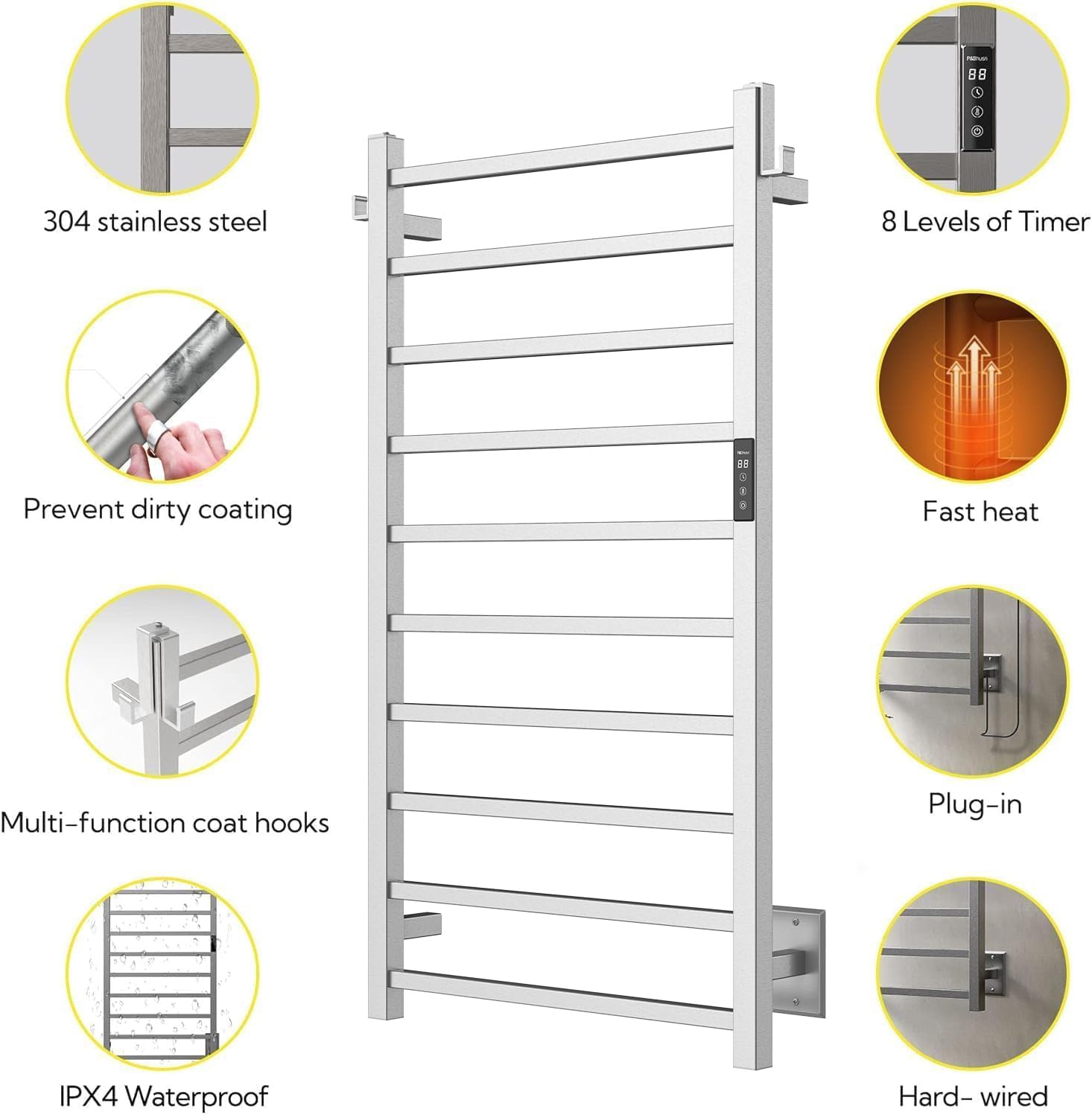 PBhusri 10-Bar Electric Towel Warmer with Timer