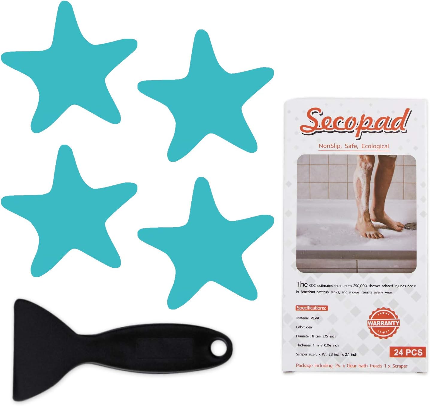 Anti-Slip Bathtub Stickers with Premium Scraper - Blue