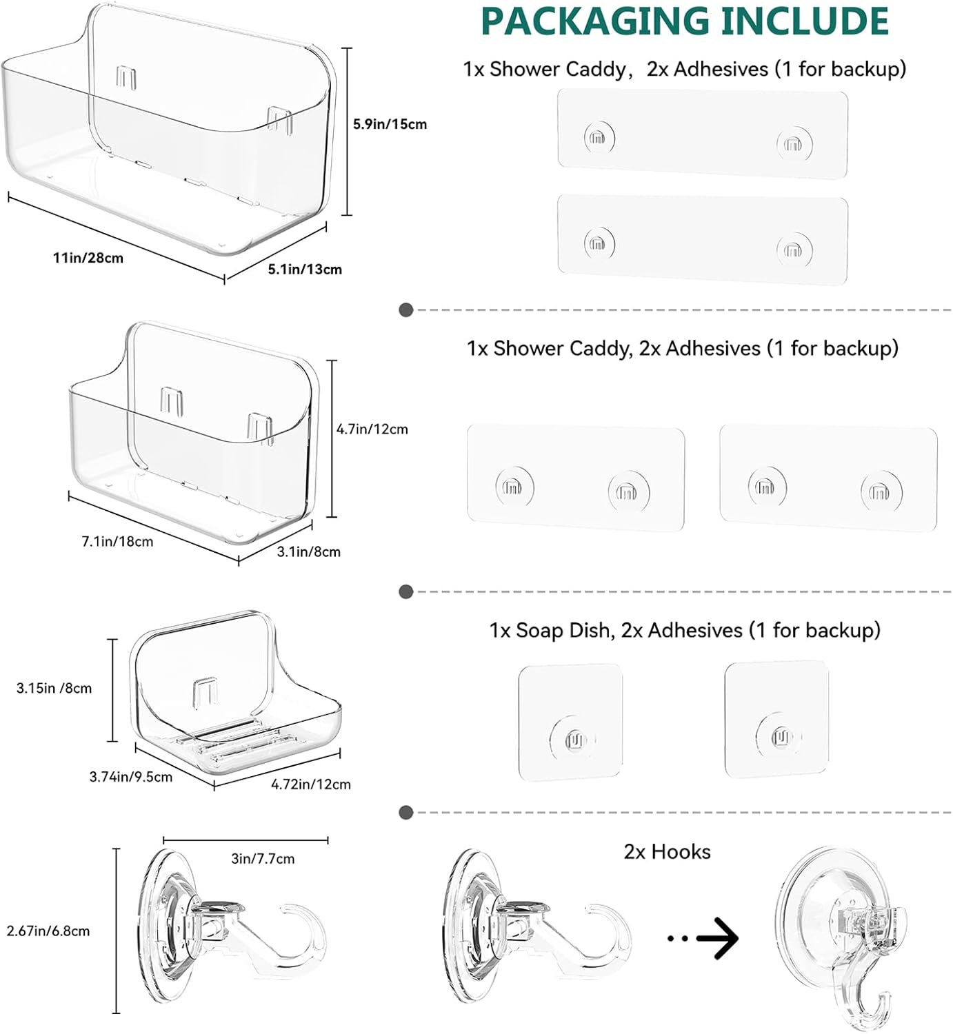AmazonBasics 5 Pack Clear Acrylic Shower Caddy 1