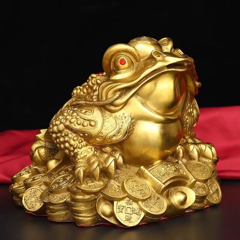 Julrybox Golden Toad Figurine Brass Wealth Statue