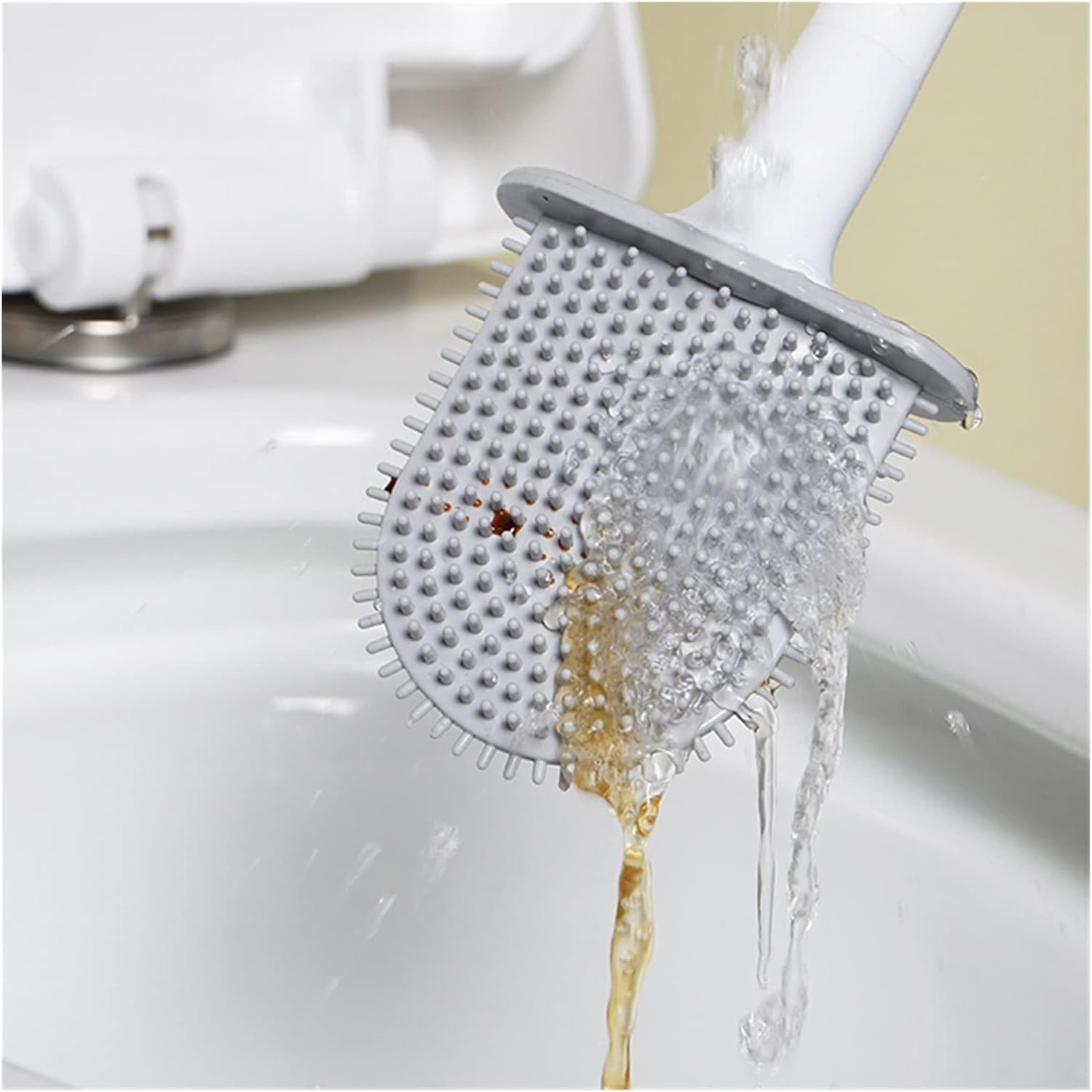 Silicone Toilet Brush Holder Set with Non-Slip Handle