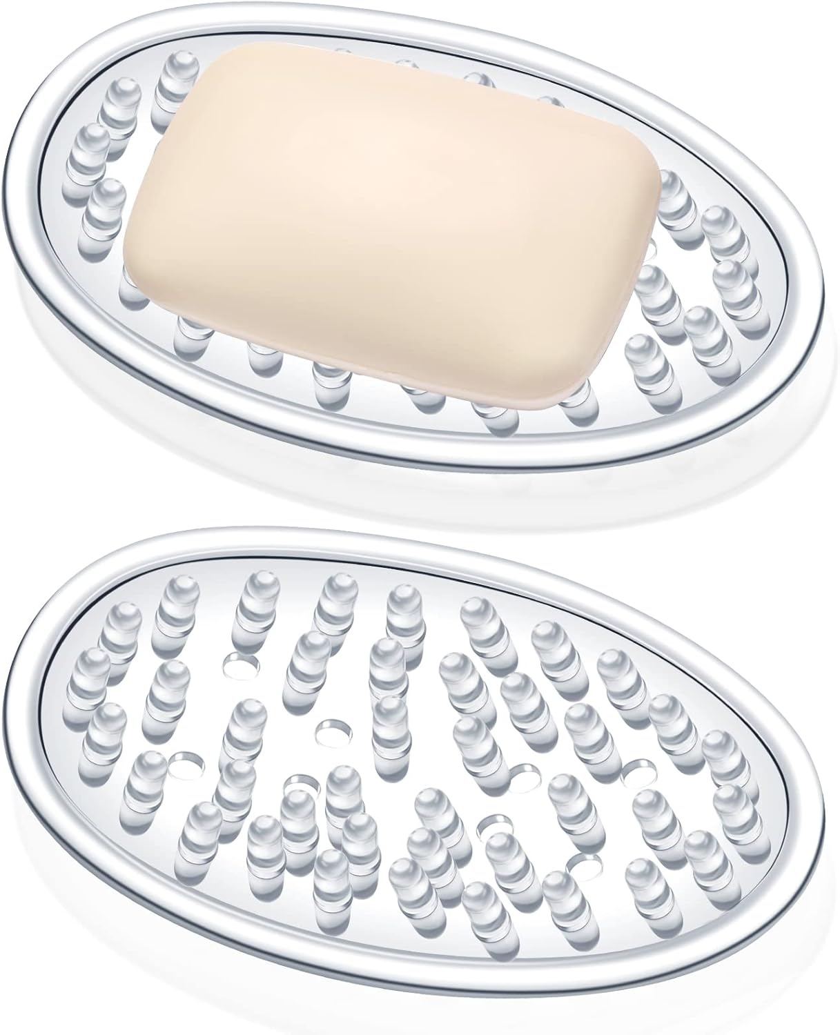 Yoande Clear 2Pc Plastic Soap Dish with Drain Holes
