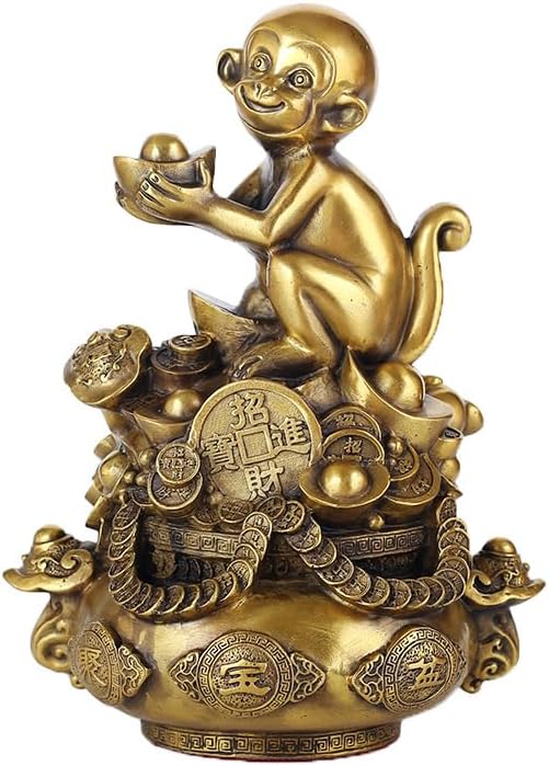 Usoway Brass Golden Monkey Wealth Pot Collectible Figurine