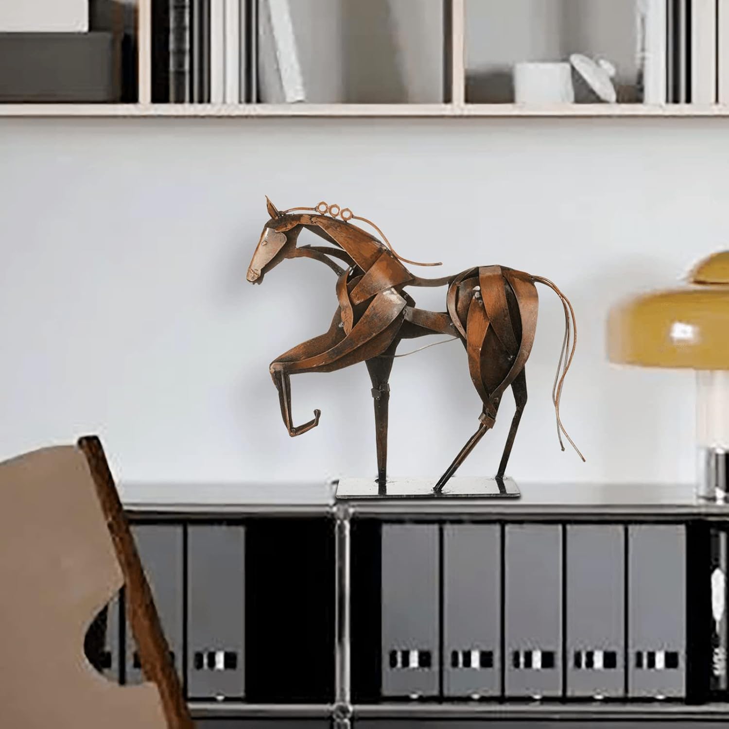 SunBlogs Art Metal Horse Statue Decor Brown
