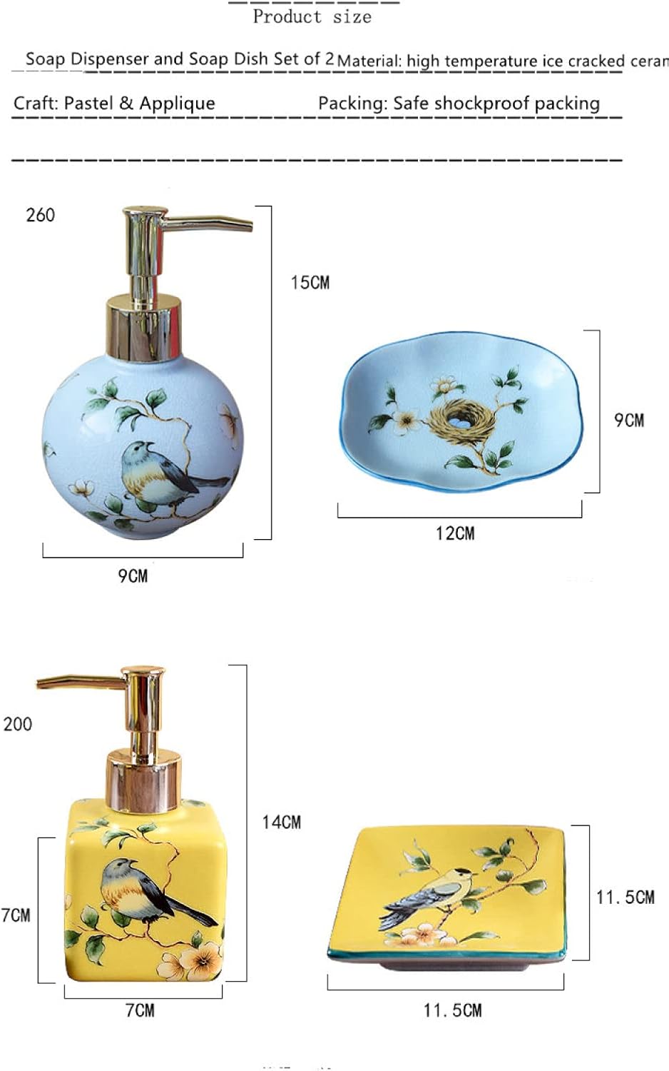 SAFWE Crack Ceramic Hand Soap Dispenser Set with Flower Bird Design