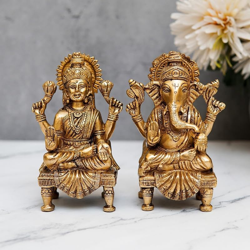 Statuestudio Sitting Ganesha Lakshmi Brass Statue
