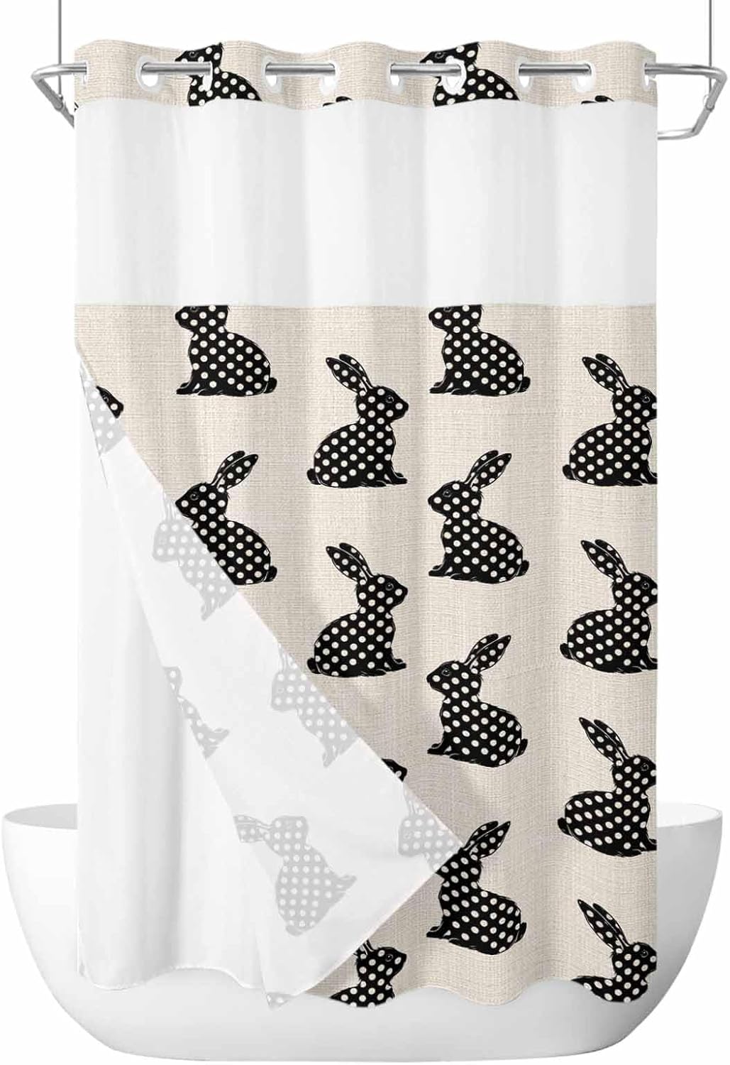 Anzona No Hook Easter Rabbit Shower Curtain Set