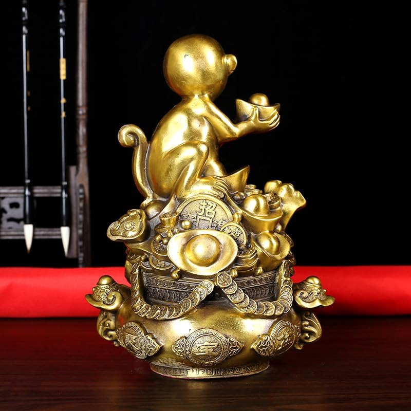 Usoway Brass Golden Monkey Wealth Pot Collectible Figurine