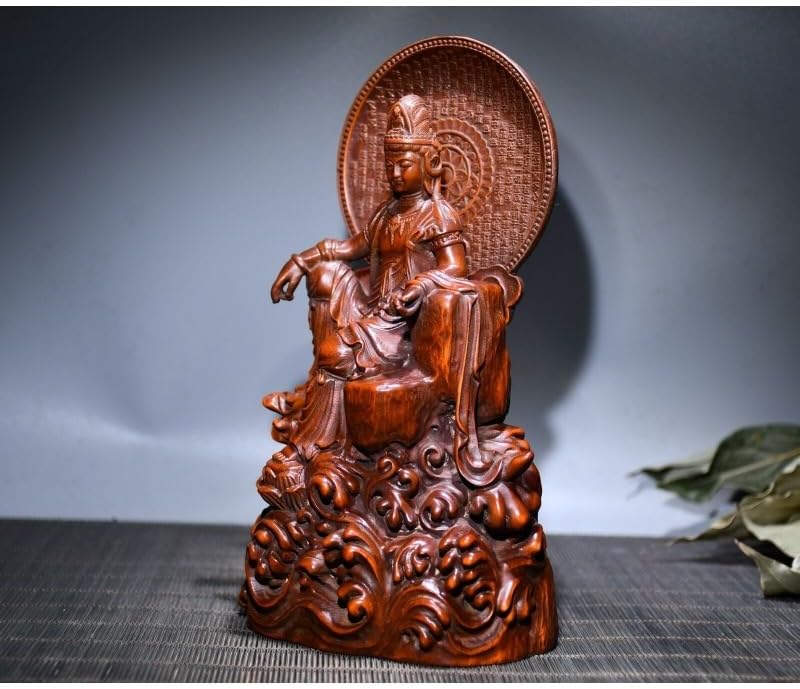 LimpaC Handmade Boxwood Guanyin Statue with Sea Wave Design