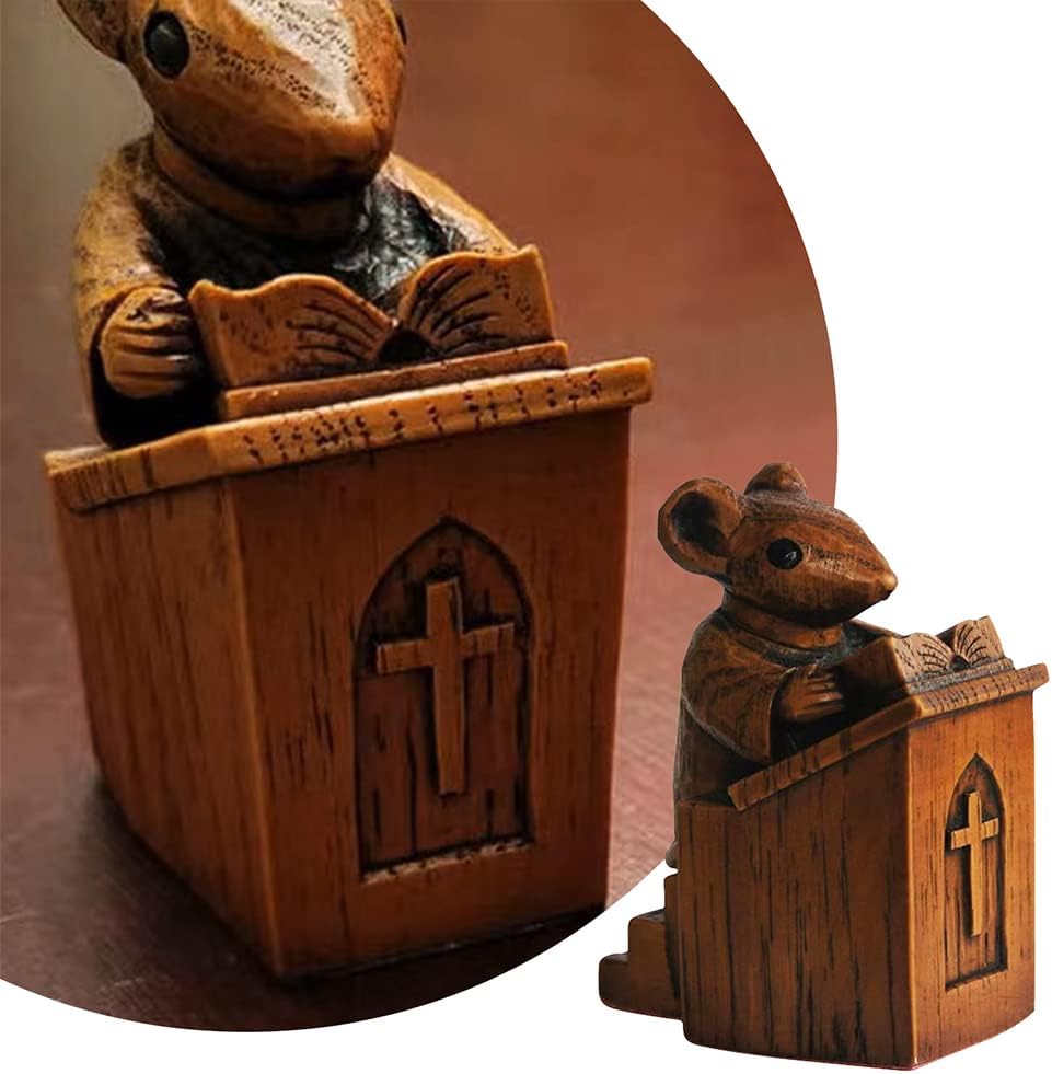 GAIBIJA Yuhoo Church Mouse Statue 10 Inch Wooden Sculpture