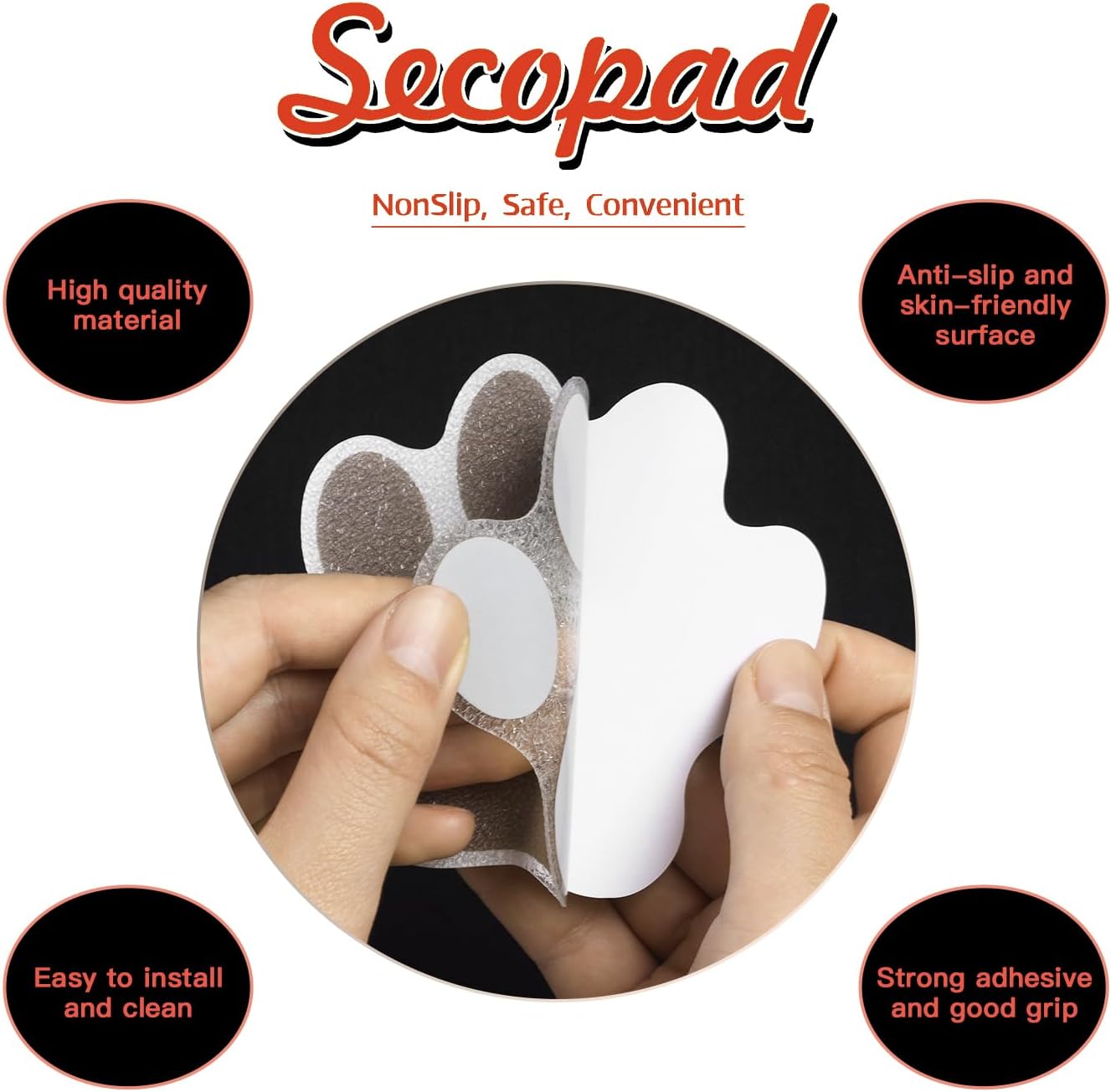 Secopad Non-Slip Bathtub Stickers 24pcs Bear Paw Design