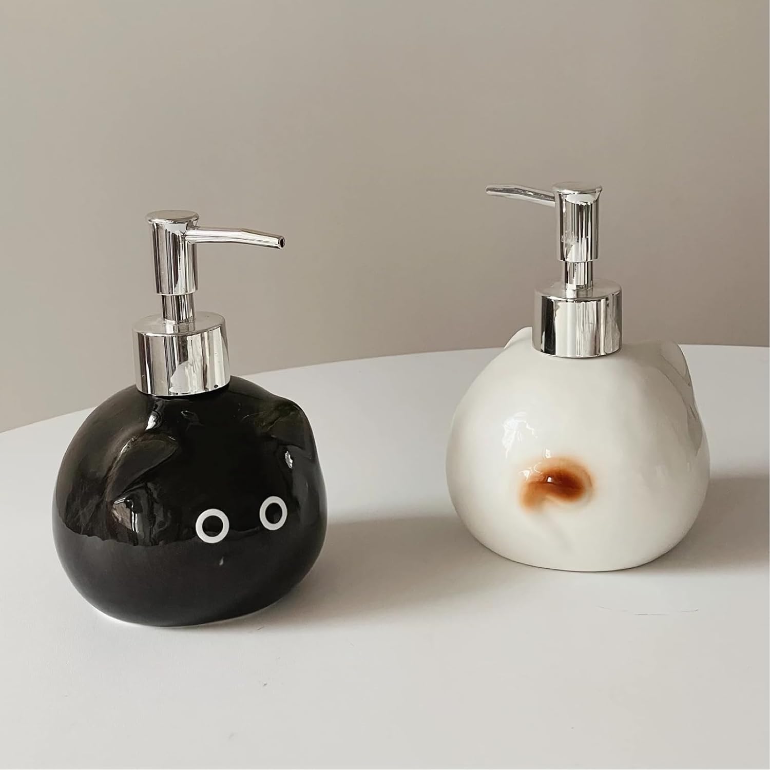 Ceramic Cat Soap Dispenser with Stainless Steel Pump 15 oz Refillable
