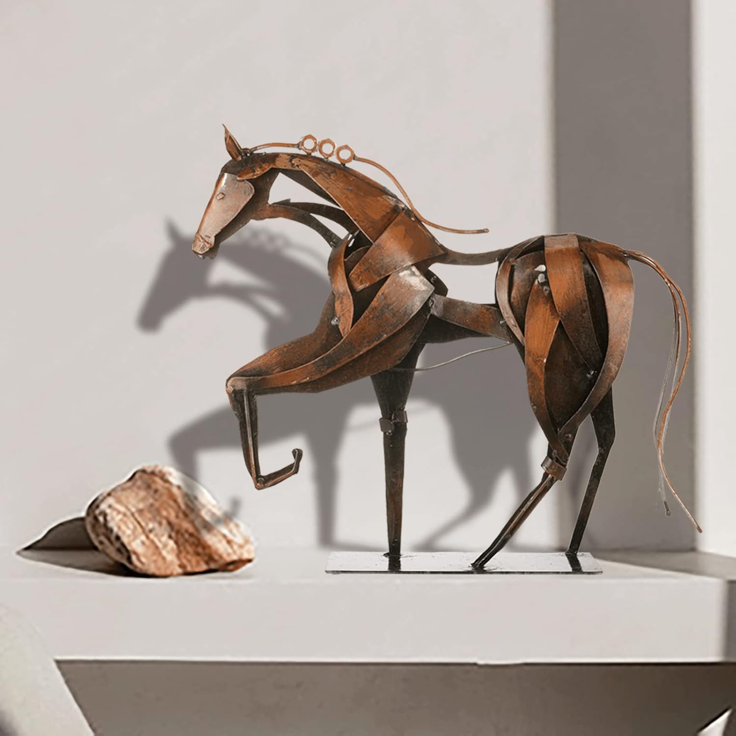 SunBlogs Art Metal Horse Statue Decor Brown