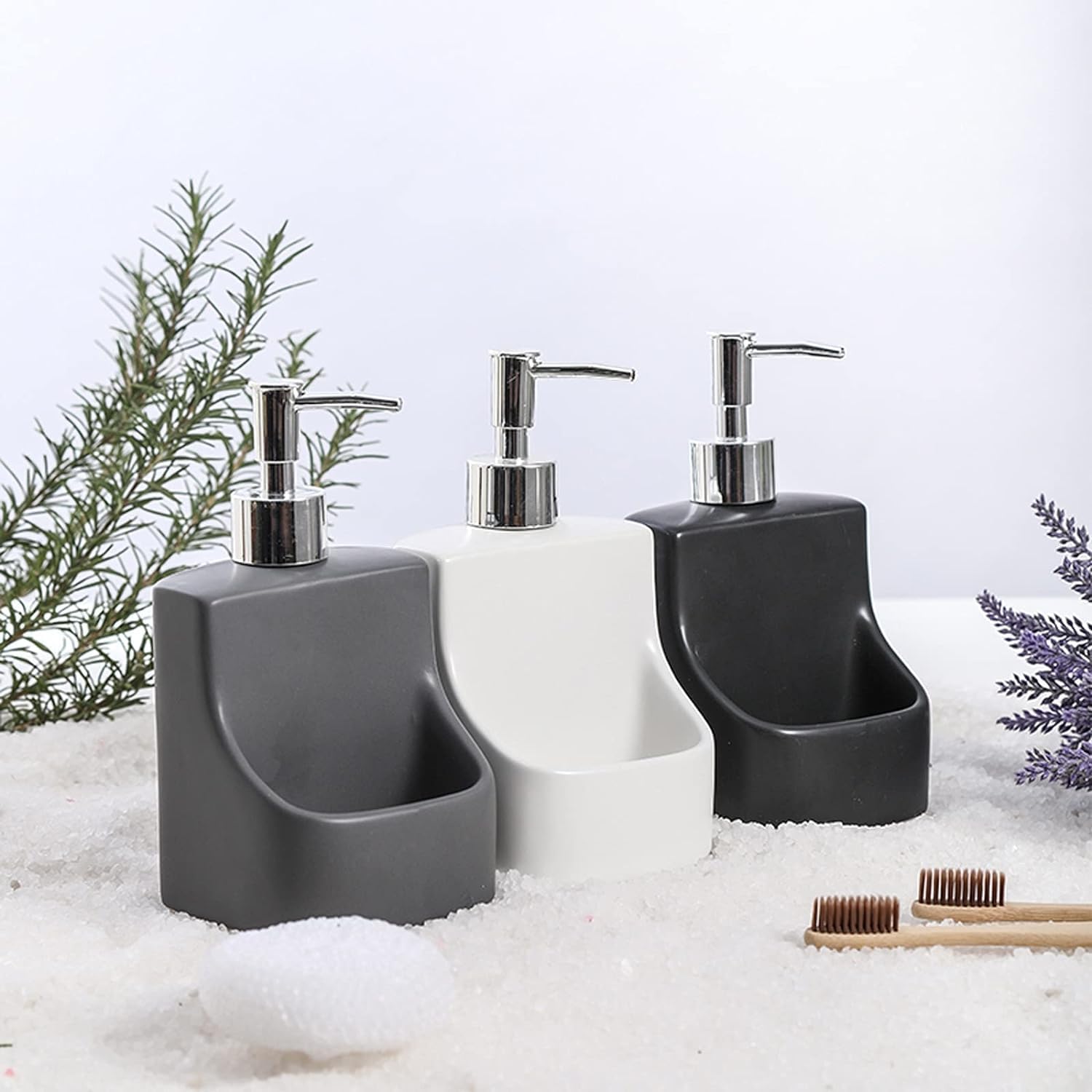 Liquid Ceramic Dish Soap Dispenser with Sponge Holder 137oz