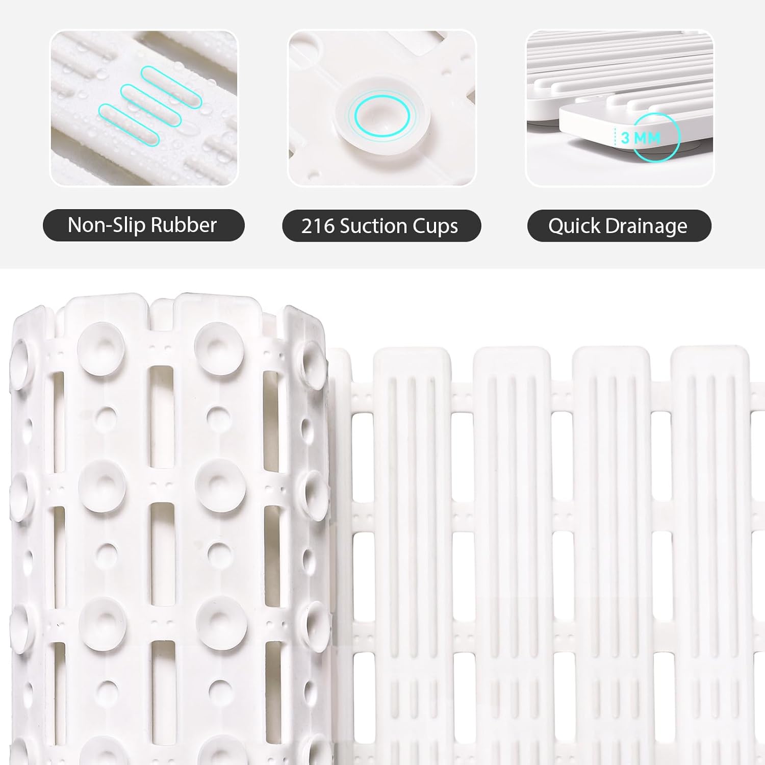 XIYUNTE Non Slip Shower Mat - 36x16 inches Cream White