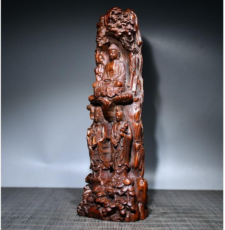 LimpaC Handcrafted Boxwood Three Buddha Statues Meditating Decor