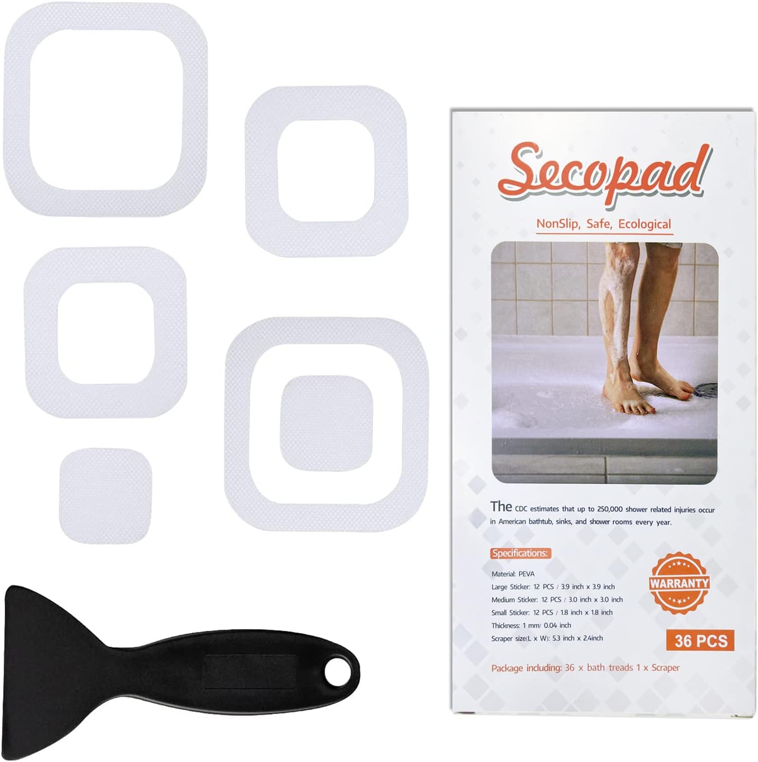 Secopad Non-Slip Bathtub Stickers 72 PCS Clear Set