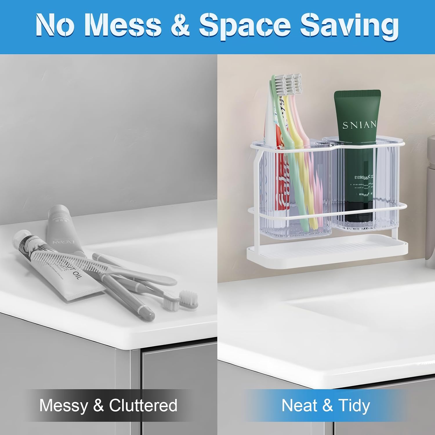 VACONICO 2 Cup Toothbrush Holder with Drain Tray