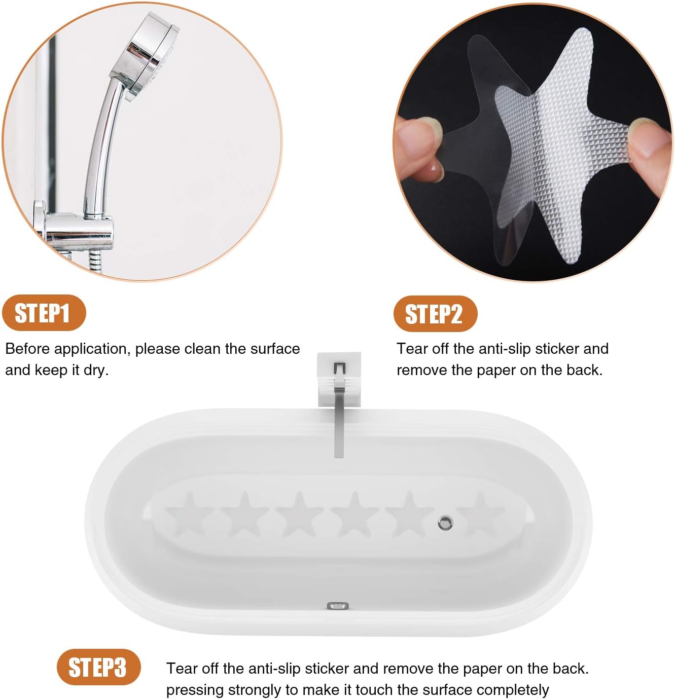 Clear Anti-Slip Starfish Bathtub Stickers 24PCS with Scraper
