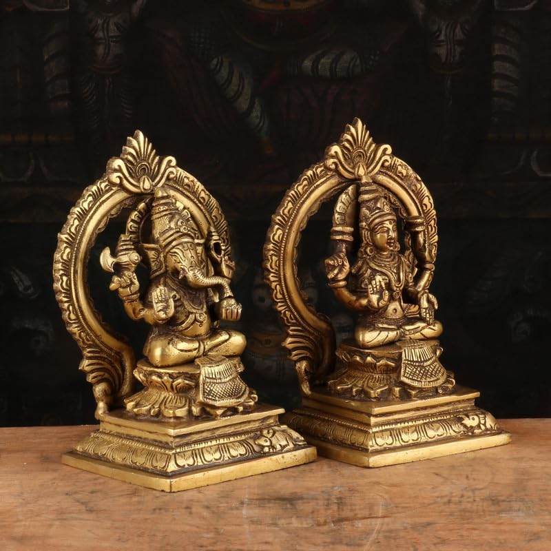 Statuestudio Brass Ganesha Lakshmi Statue for Home Office