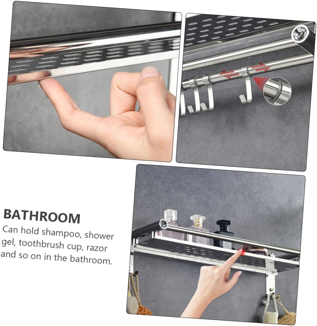 LIFKOME Bathroom Storage Rack with Movable Hooks