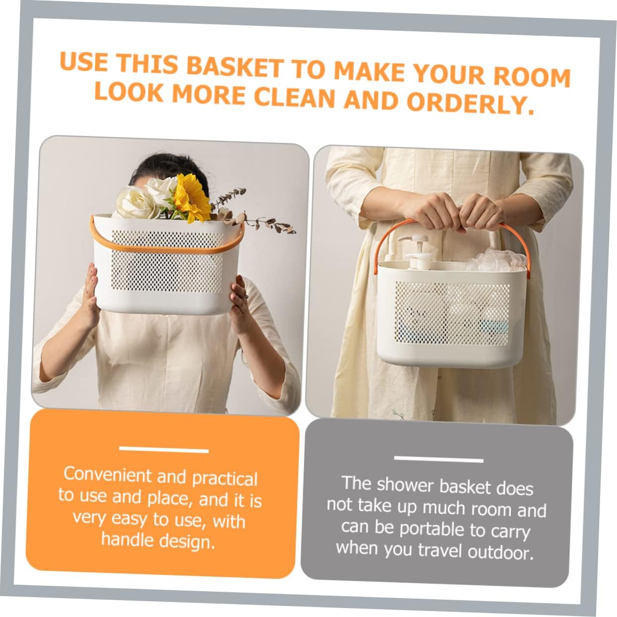 Portable Shower Storage Basket Organizer with Handles 1