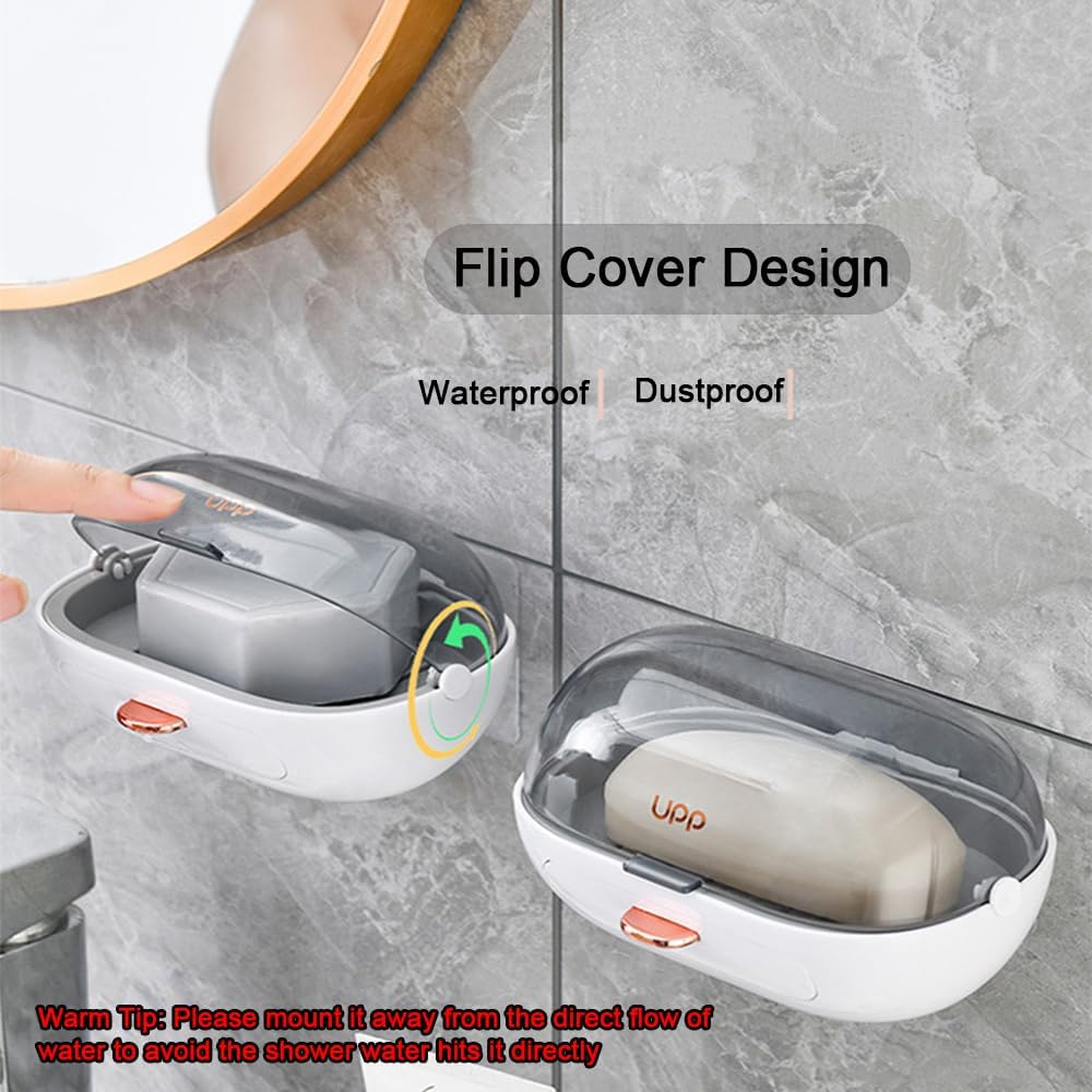 NICAVKIT 2 Pack Shower Soap Holder with Lid and Drain