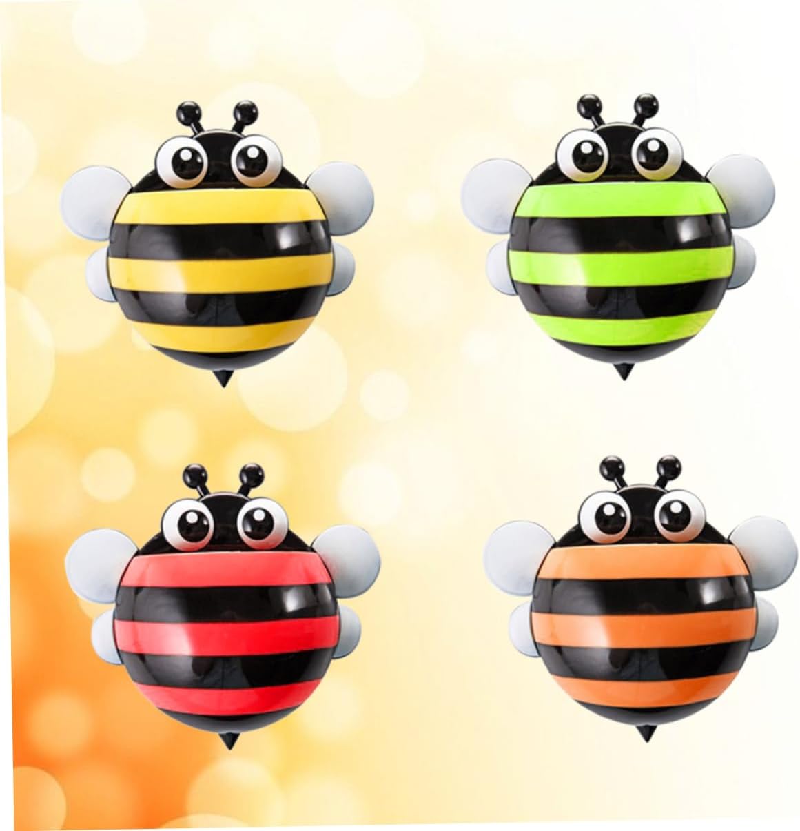 4pcs Cartoon Bee Wall Mount Toothbrush Holder with Suction Cup