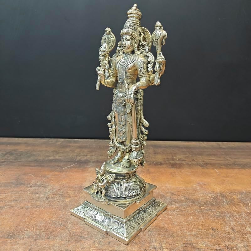 Statuestudio Lord Vishnu Standing Idol - 145 Inch Brass Gold Statue