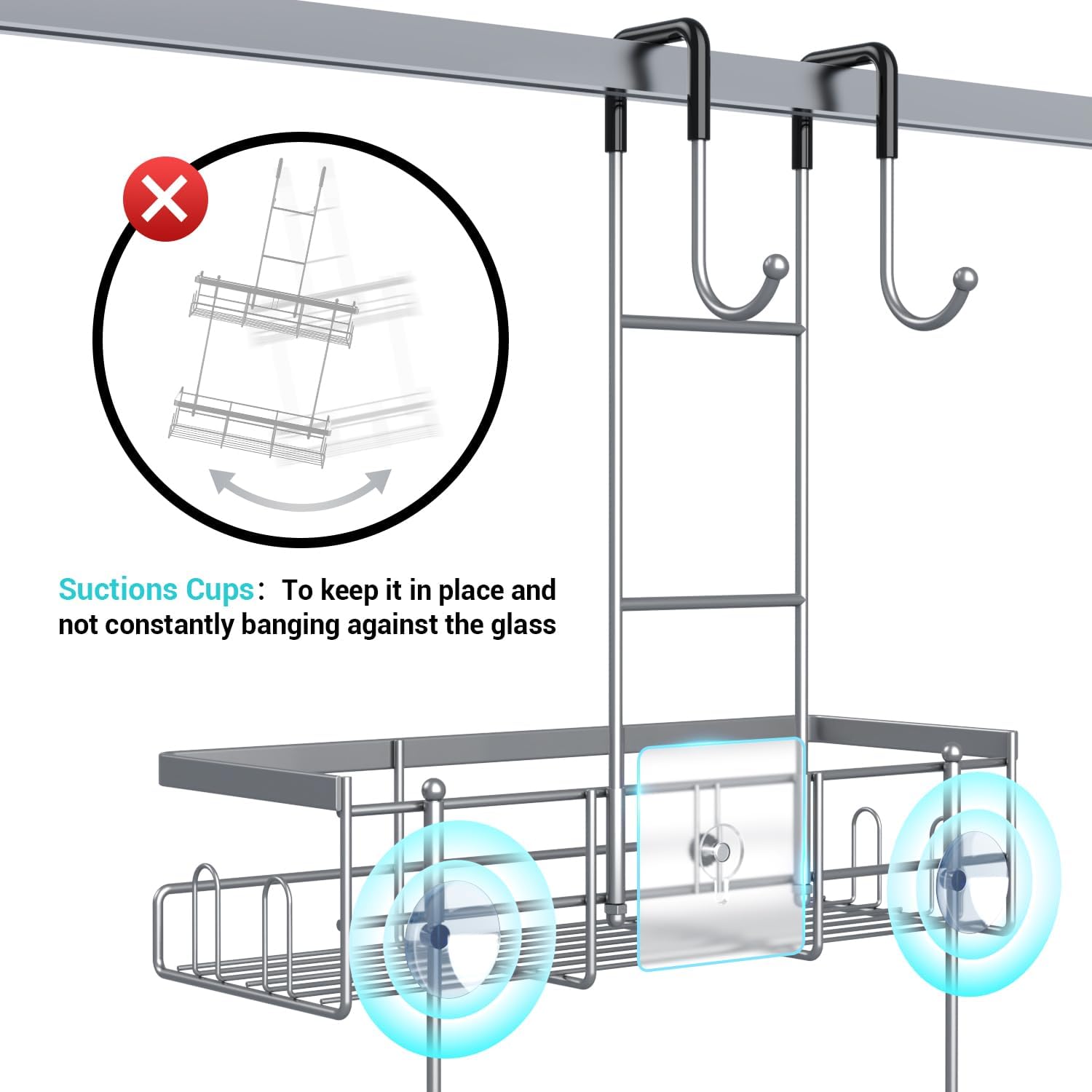 Aitatty Silver Hanging Shower Caddy Over Door - No Drilling