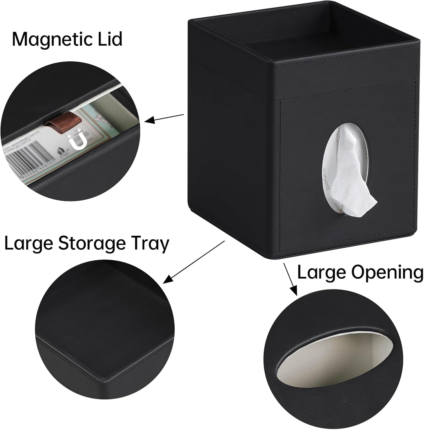 Black PU Leather Tissue Box Cover Holder