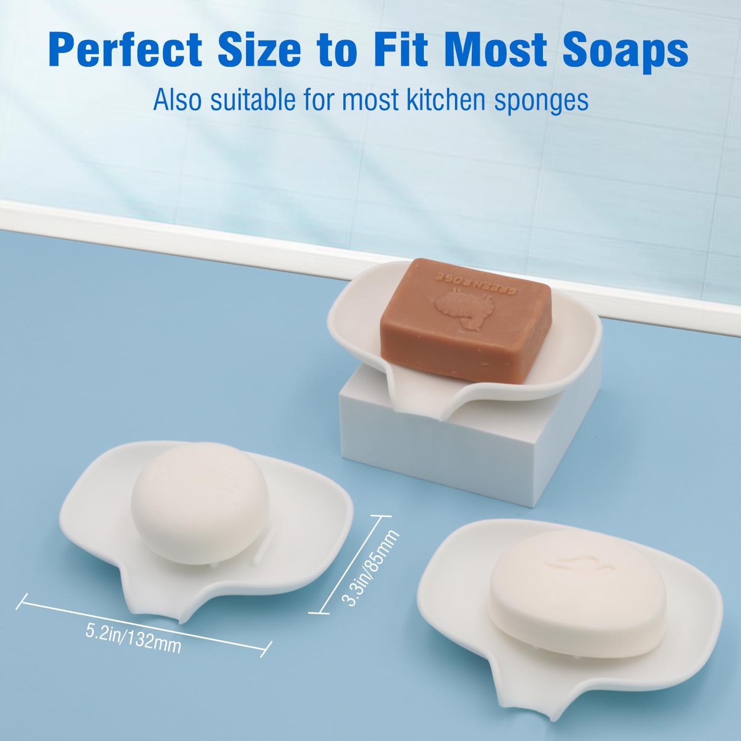 3 Pack Soap Bar Holder Quick Drainage Silicone Dishwasher Safe White