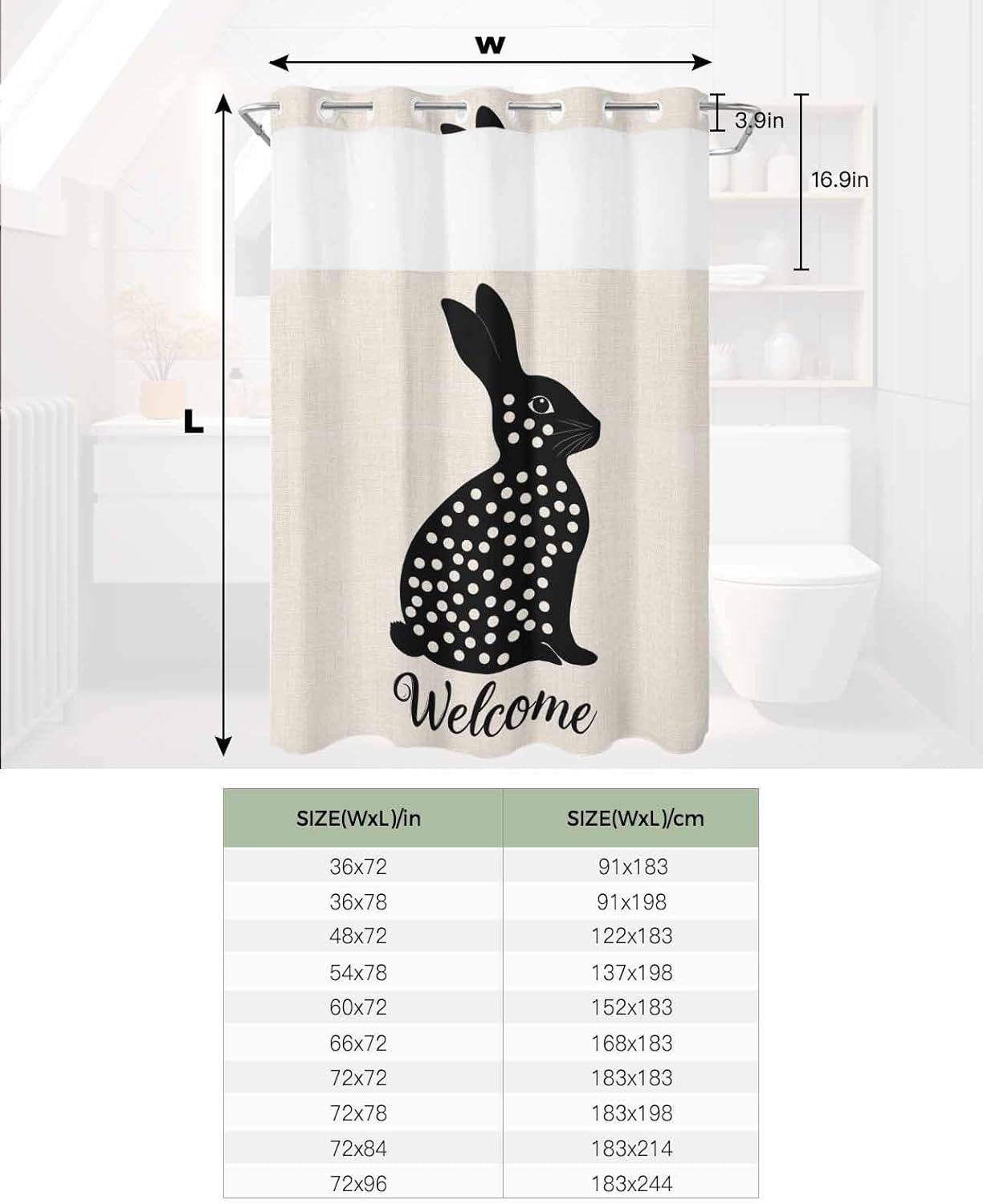 Anzona No Hook Shower Curtain Set 48x72 Inch Black White Dots Waterproof Liner