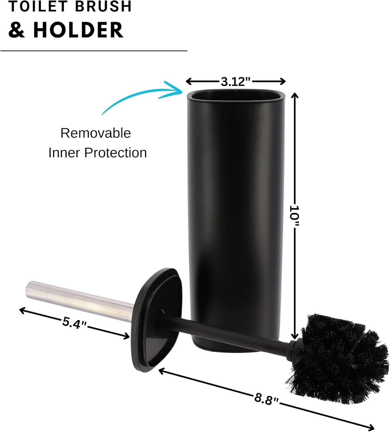 EVIDECO Square Metal Toilet Brush with Holder - Black