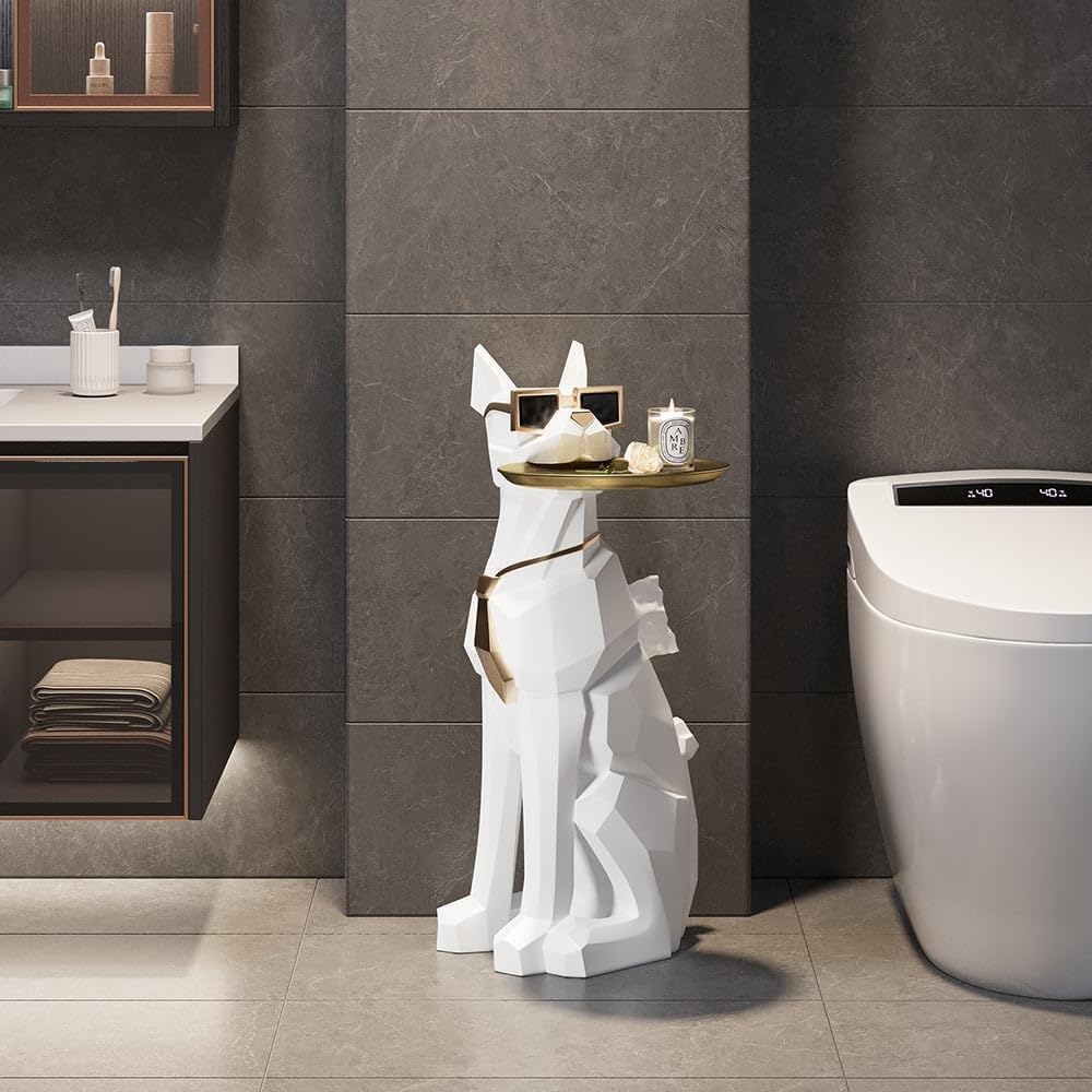 Homary Modern Resin Dog Sculpture with Movable Tray