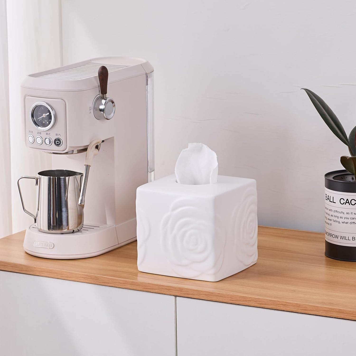 EtooCafe White Ceramic Rose Tissue Box Cover