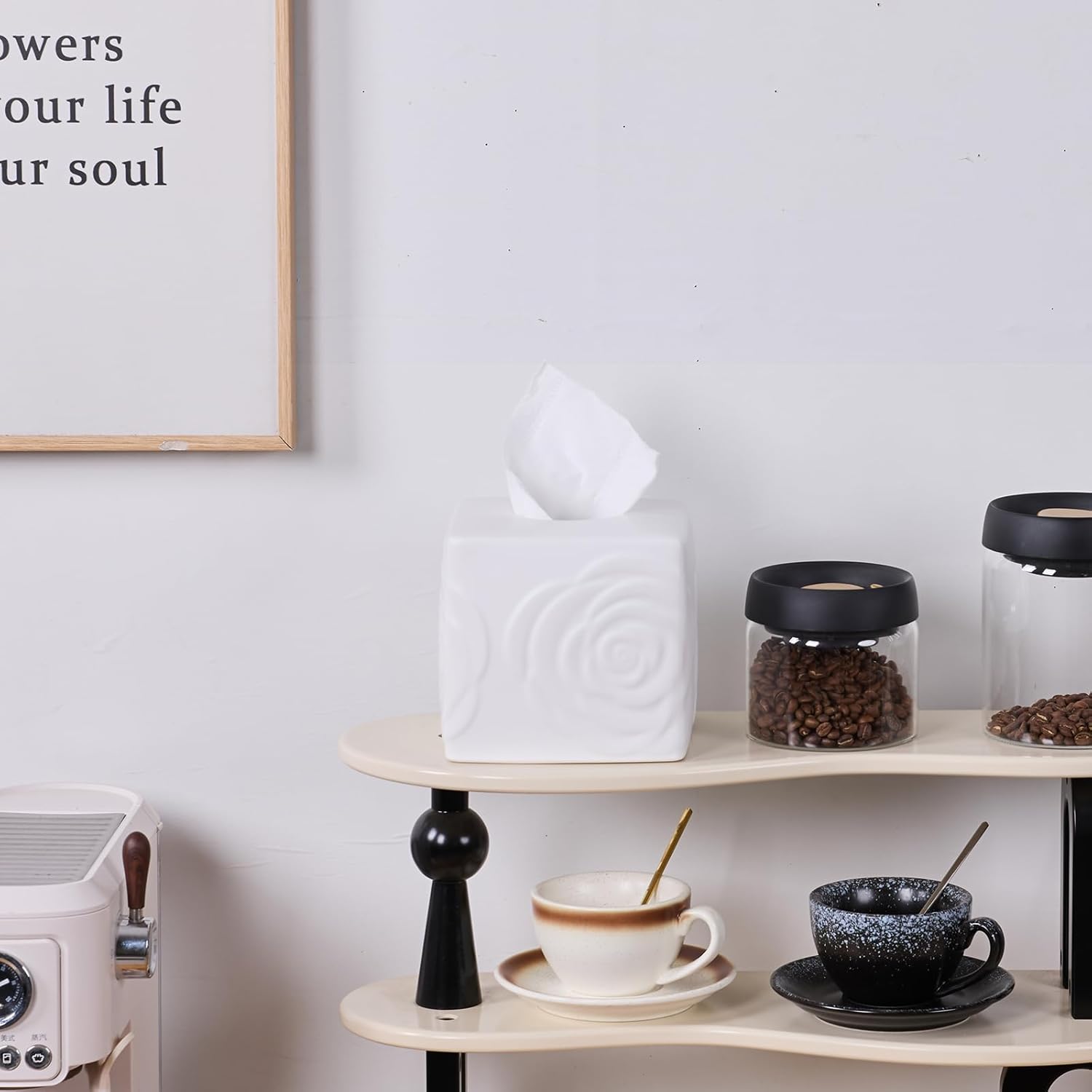 EtooCafe White Ceramic Rose Tissue Box Cover