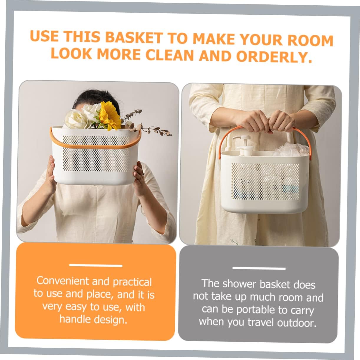 PERSELOSO Portable Plastic Shower Basket Organizer with Ventilation and Handle