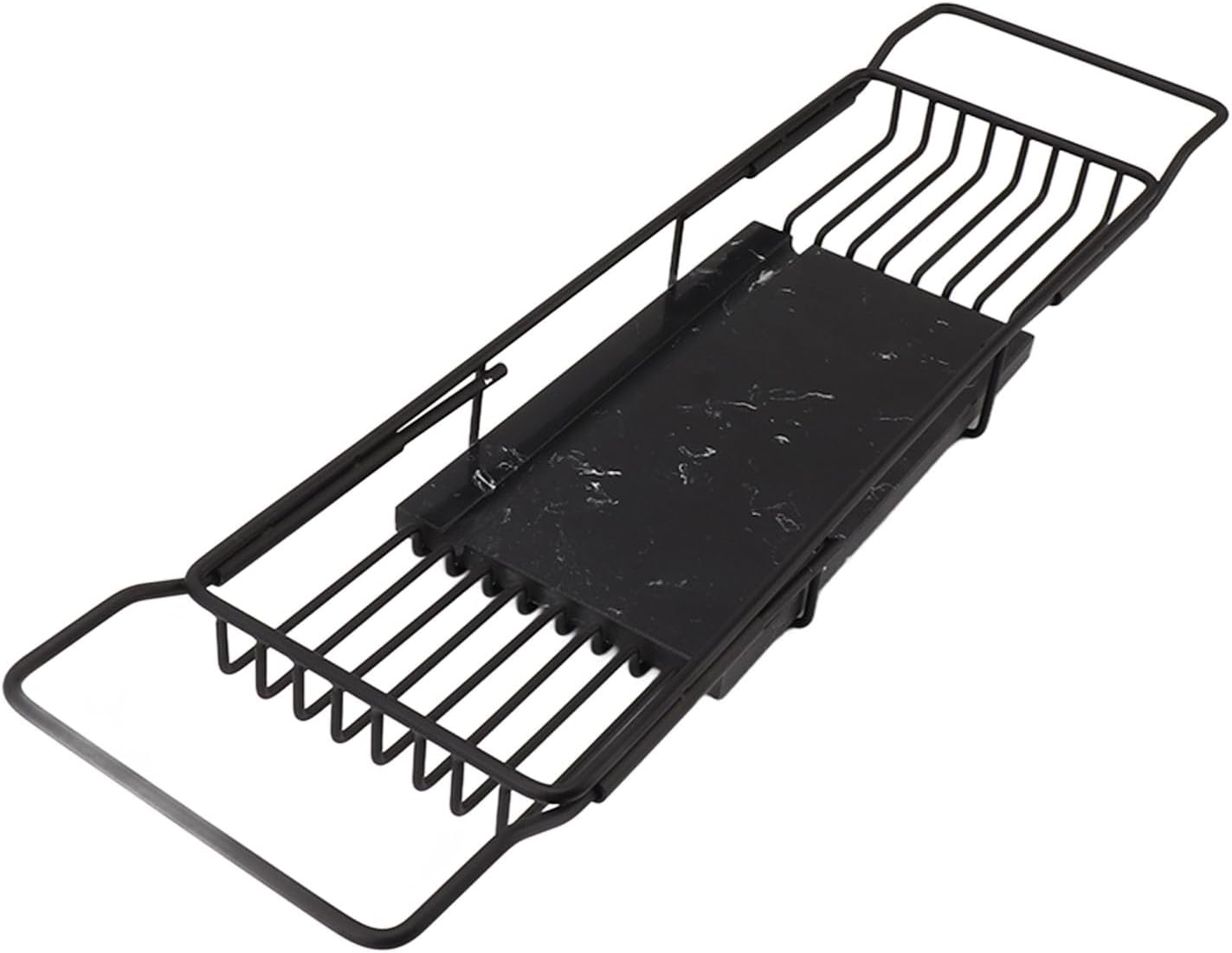 Fafeicy Metal Marble Bathtub Tray with Anti-Slip Retractable Shelves