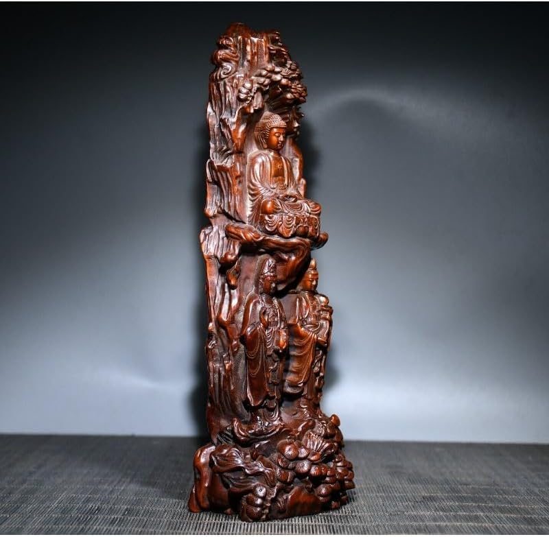 LimpaC Handcrafted Boxwood Three Buddha Statues Meditating Decor