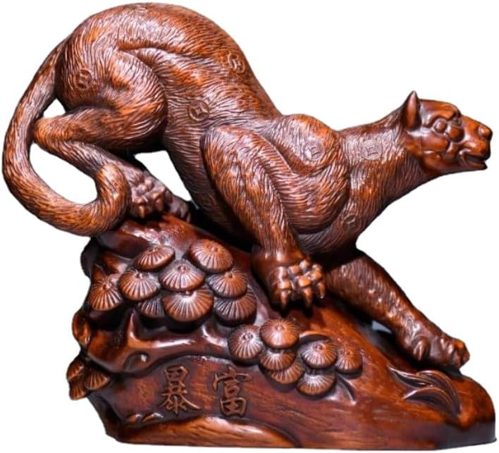 Handcrafted Boxwood Leopard Panther Statue Decor