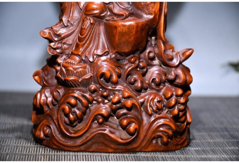 LimpaC Handmade Boxwood Guanyin Statue with Sea Wave Design