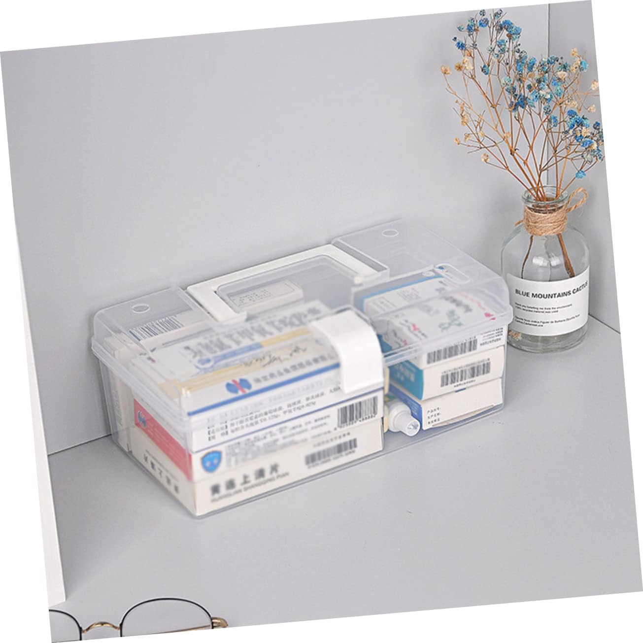 HAPINARY 2pcs Portable Medicine Cabinet Organizer with White Buckle Design
