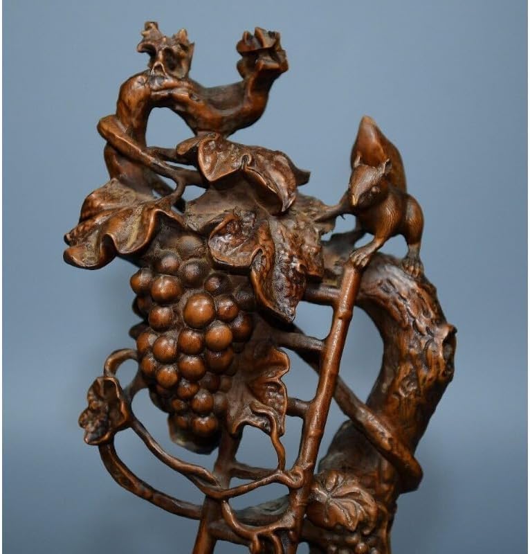 Handcrafted Boxwood Squirrel Ladder Grape Statue