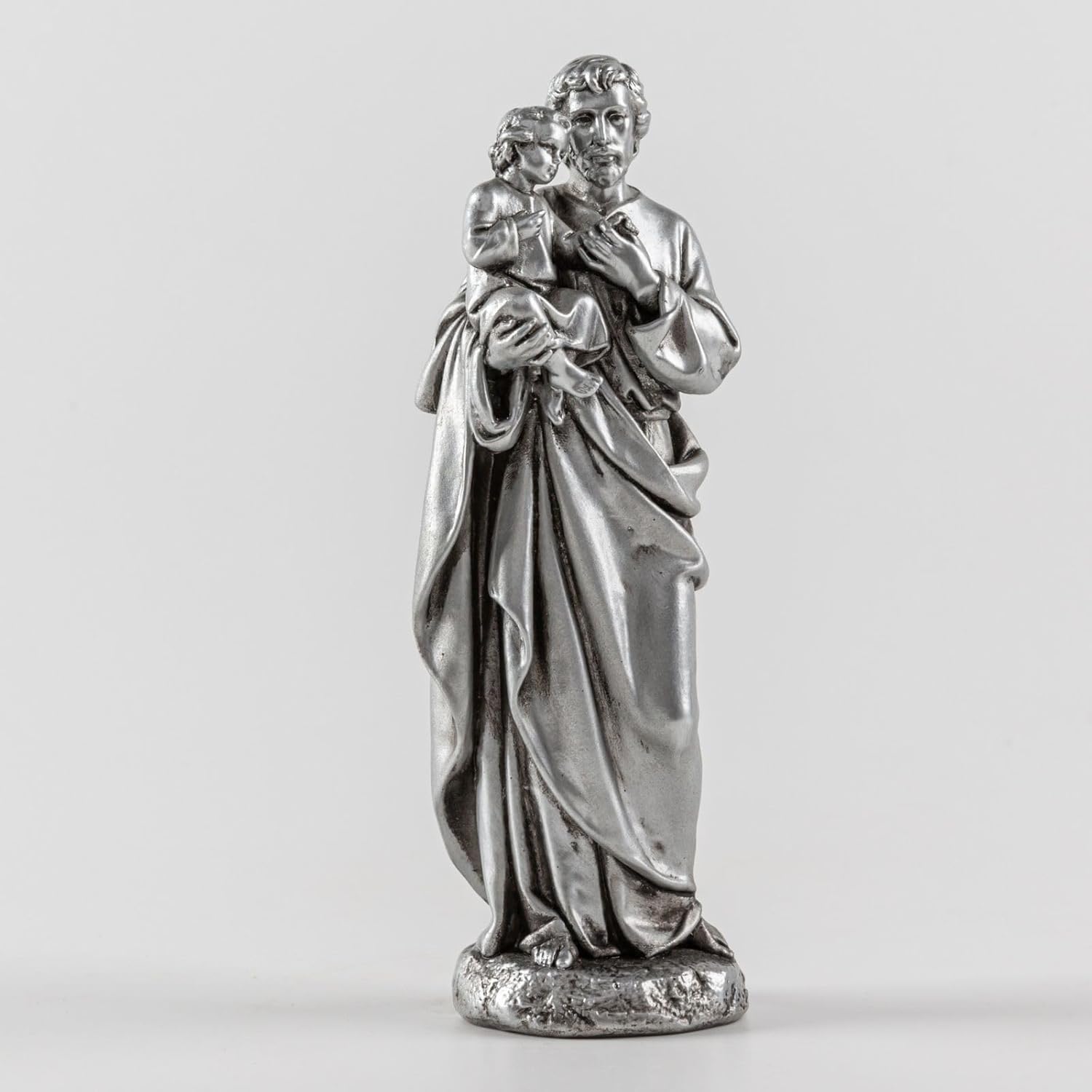 St Joseph and Baby Jesus Statue 7 Inch Silver