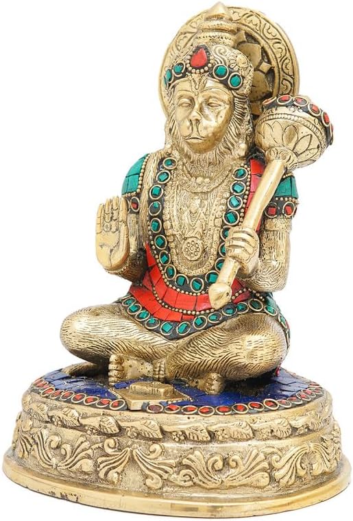 Statuestudio Sitting Hanuman Idol 7 Inch Brass Statue