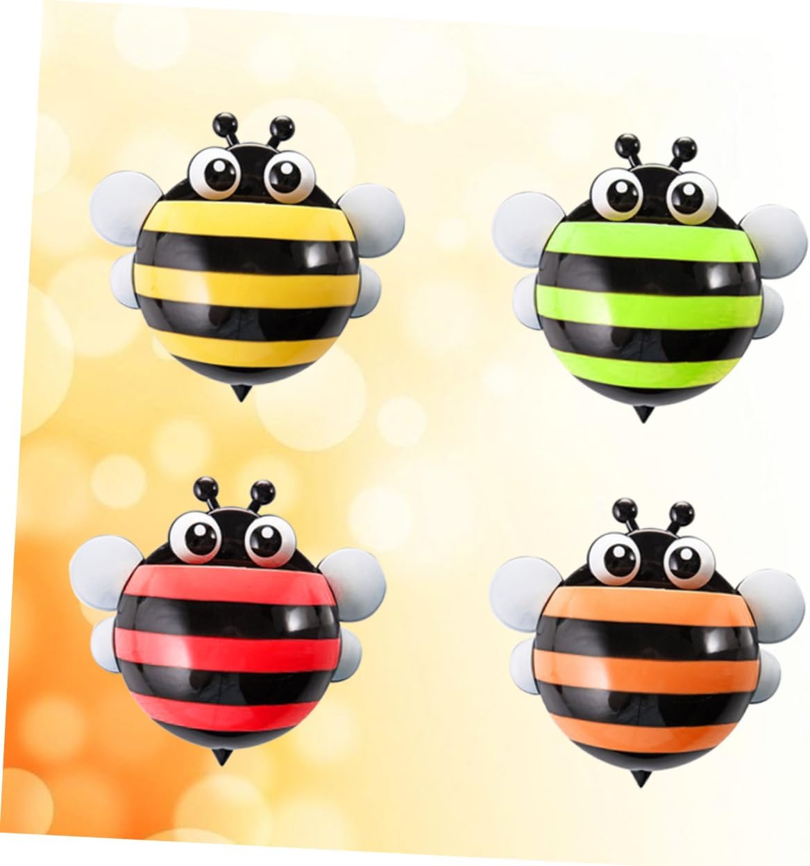 Luxshiny 4PCS Cartoon Honeybee Toothbrush Holder Wall Mount
