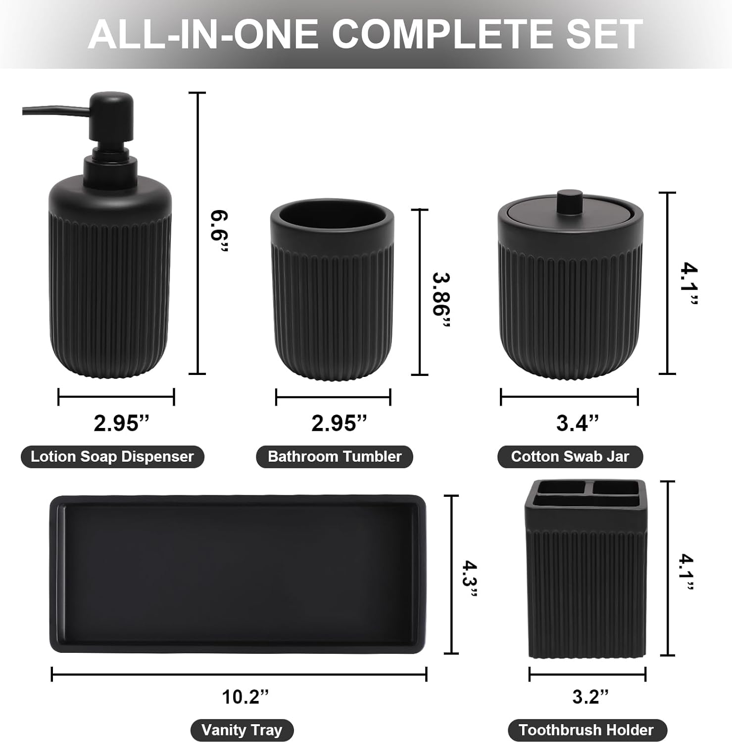 XLHOMO 5 Pc Resin Matte Black Bathroom Accessories Set
